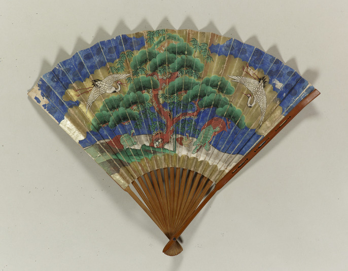 Noh fan with pine and turtles