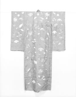 産衣 縹綸子地松竹橘亀宝尽模様